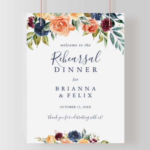 Elegant Floral Rehearsal Dinner Welcome Sign