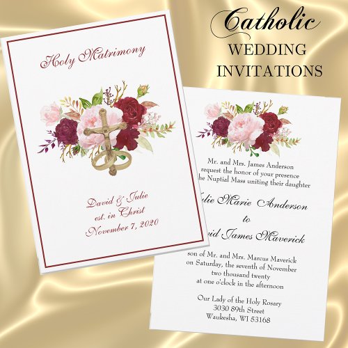 Elegant Floral Religious Catholic Wedding Invitation