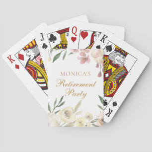 Elegant Floral Retirement Party Gold Script Poker Cards