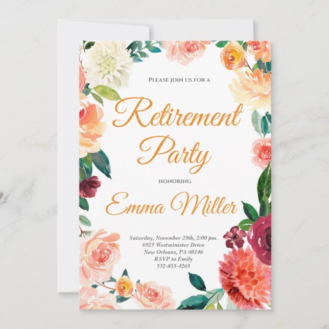 Elegant Floral Retirement Party Invitation (Front)