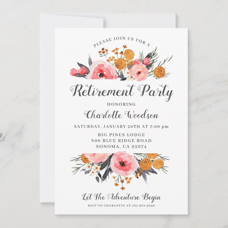 Elegant Floral Retirement Party Invitation | Zazzle