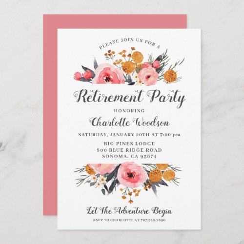 Elegant Floral Retirement Party  Invitation