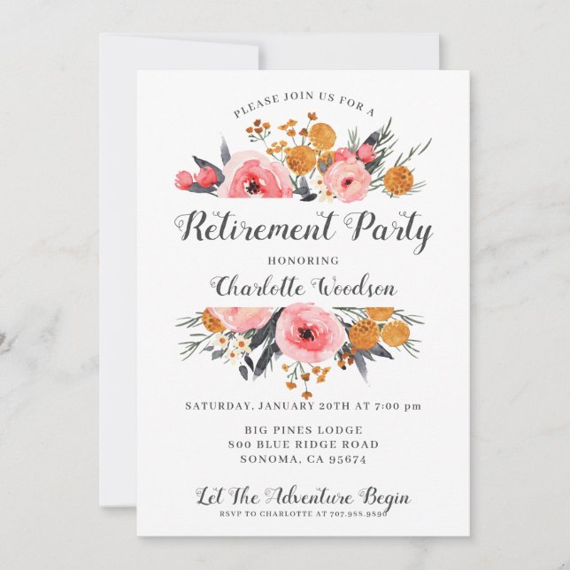 Elegant Floral Retirement Party  Invitation (Front)