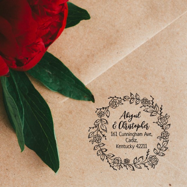 Elegant Floral Return Address Couple  Rubber Stamp (Creator Uploaded)