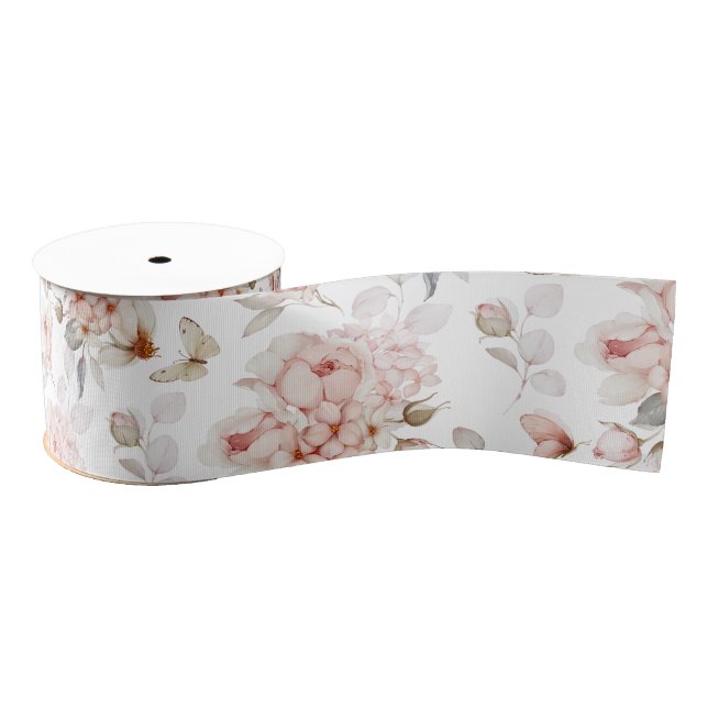 Elegant Floral Ribbon with Watercolor Peonies (Spool)