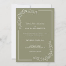 Elegant Floral Rich Sage Green Wedding Invitation
