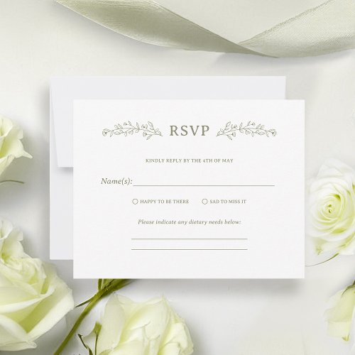 Elegant Floral Rich Sage Green Wedding RSVP Card
