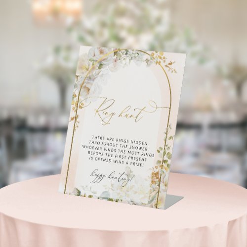 Elegant Floral Ring Hunt Bridal Shower Game Pedestal Sign