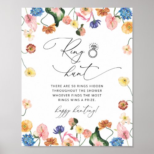 Elegant Floral Ring Hunt Bridal Shower Game Sign