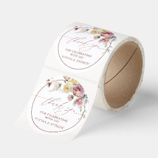 Elegant Floral Ring Wedding Thank You Stickers