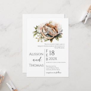 Elegant Floral Rings Wedding  Invitation
