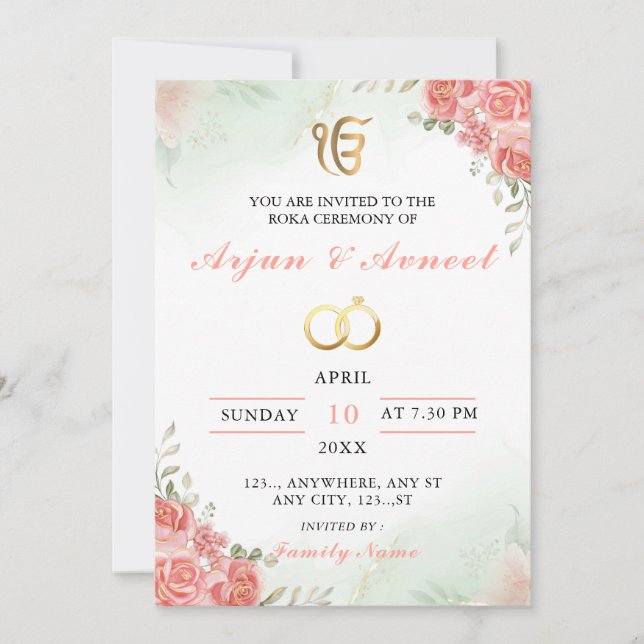 Elegant Floral Roka Ceremony Invitation Card (Front)