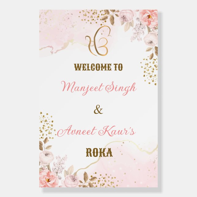 Elegant Floral Roka Ceremony Welcome Sign (Front)