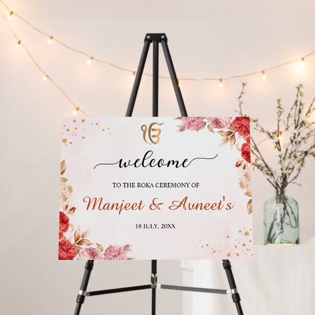 Elegant Floral Roka Ceremony Welcome Sign (In Situ (Stand))