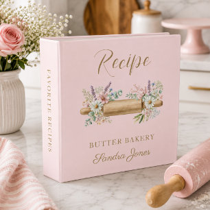 Elegant Floral Rolling Pin Bakery 3 Ring Binder