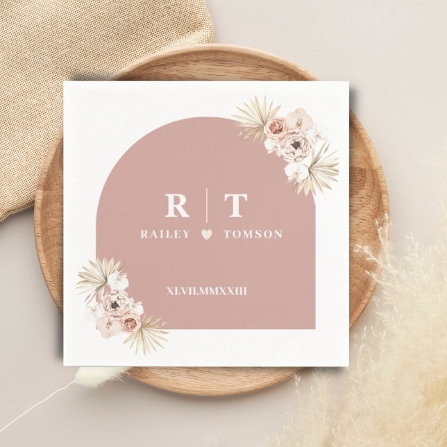 Elegant Floral Roman Numerals Minimalist Monogram Napkins (Creator Uploaded)