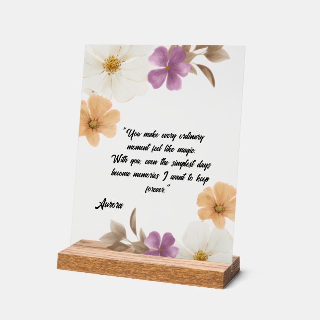 Elegant Floral Romance Acrylic Sign (Angle)