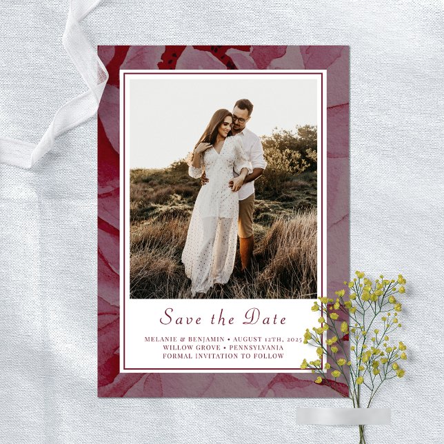 Elegant Floral Romantic Save The Date Photo Card (Elegant Floral Romantic Save The Date Photo Card)