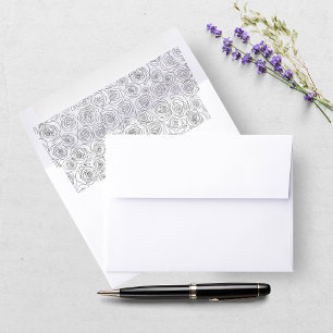 Elegant Floral Rose Black & White Doodle Wedding Envelope Liner