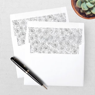Elegant Floral Rose Black & White Doodle Wedding Envelope Liner