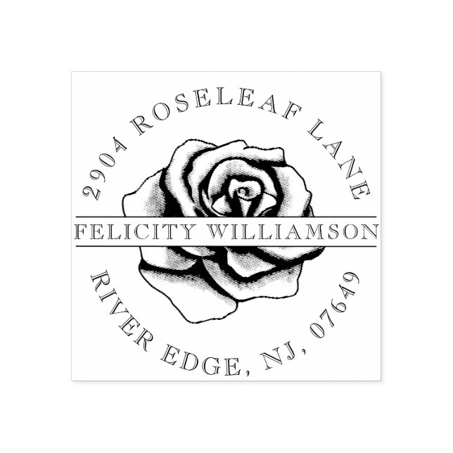 Elegant Floral Rose Blossom Flower Crest Address Rubber Stamp (Imprint)