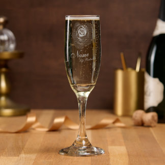 Elegant Floral Rose Bride Groom Birthday Wedding Champagne Flute