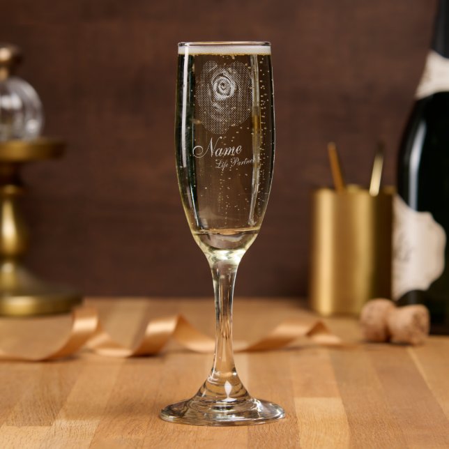 Elegant Floral Rose Bride Groom Birthday Wedding Champagne Flute (Party)
