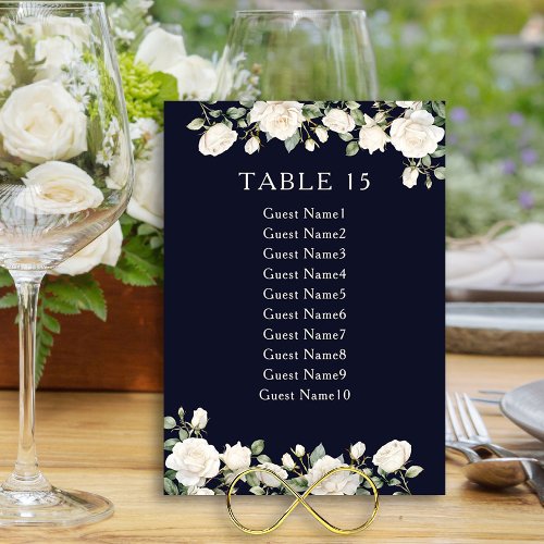 Elegant Floral Rose Dark Blue Table Seating Chart
