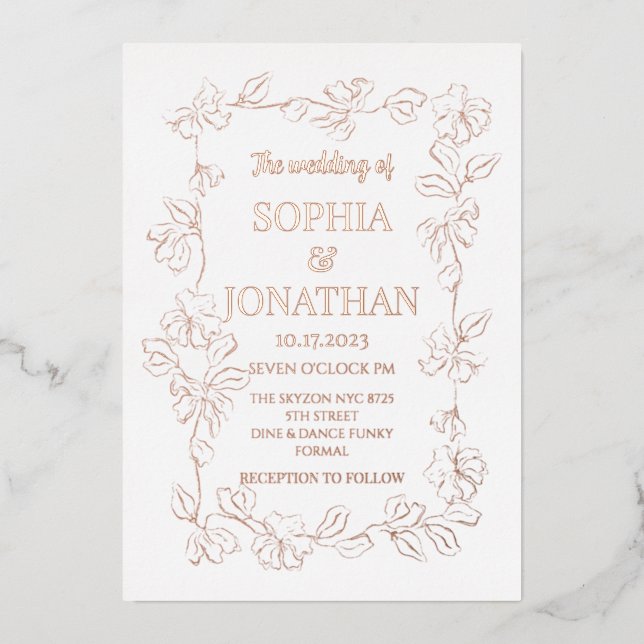 Elegant floral rose gold foil wedding invitation foil invitation (Front)