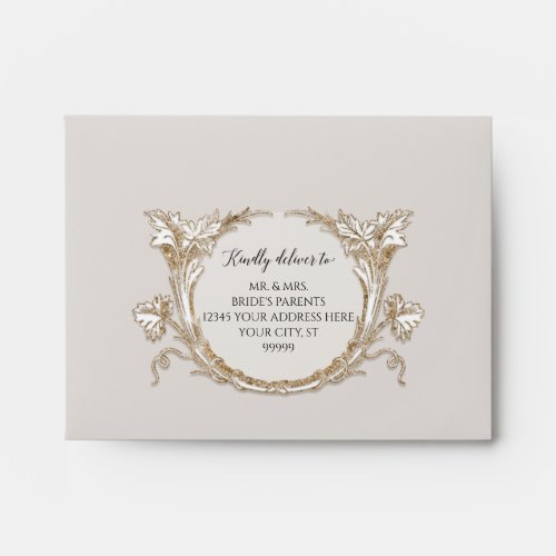 Elegant Floral Rose Gold Neutral Gray Wedding RSVP Envelope