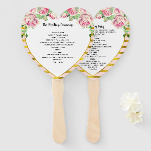 Elegant Floral Rose Gold Pink Heart Shape Hand Fan