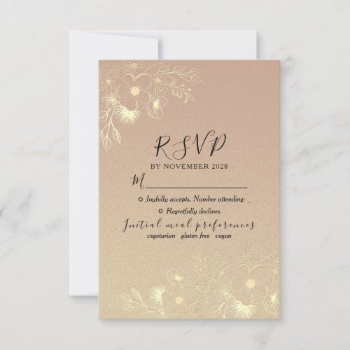 Elegant Floral Rose Gold Wedding  RSVP Card
