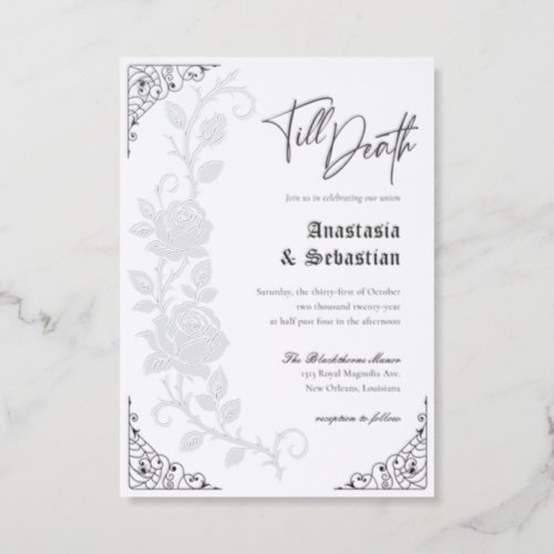 Elegant Floral Rose Gothic Till Death Wedding Letterpress Invitation