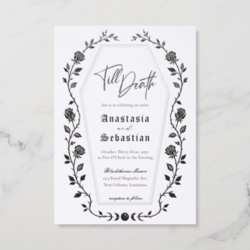 Elegant Floral Rose Gothic Till Death Wedding Letterpress Invitation