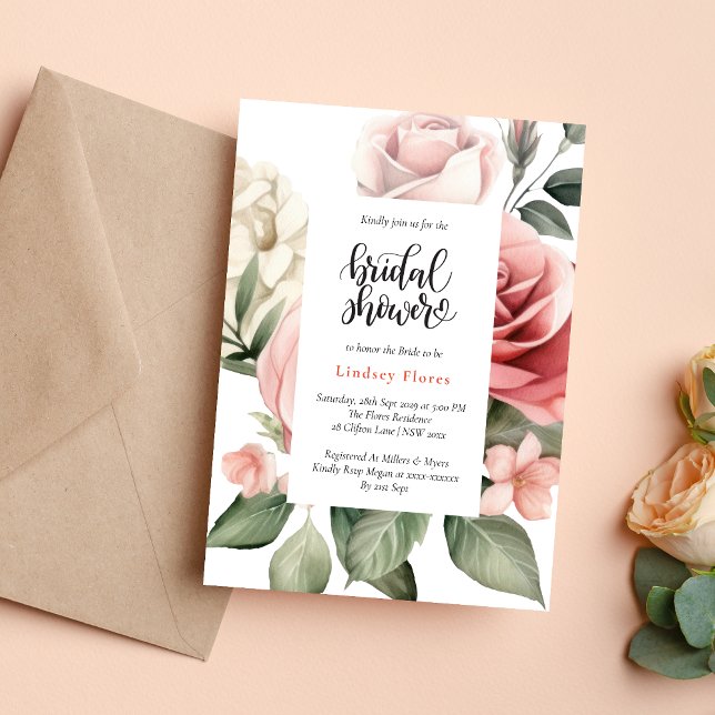 Elegant Floral Rose Greenery Bridal Shower  Invitation (Creator Uploaded)