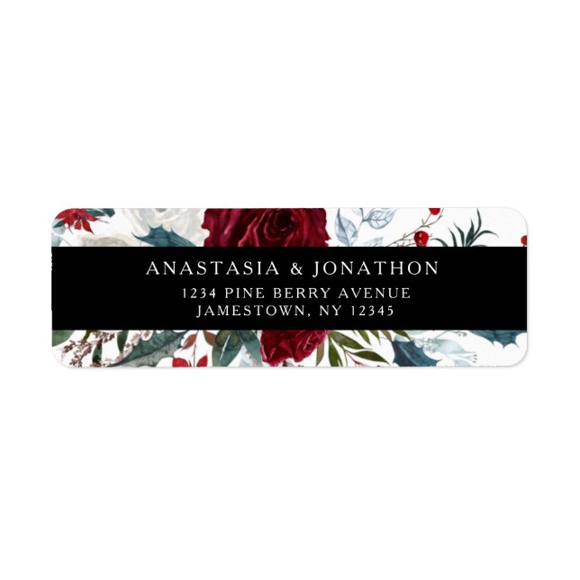 Elegant Floral Rose Holiday Wedding Label (Front)