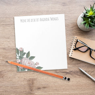 Elegant Floral Rose Personalized Desk Stationery Notepad