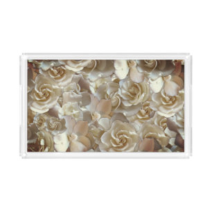 Elegant Floral Rose Petal Pattern Acrylic Tray