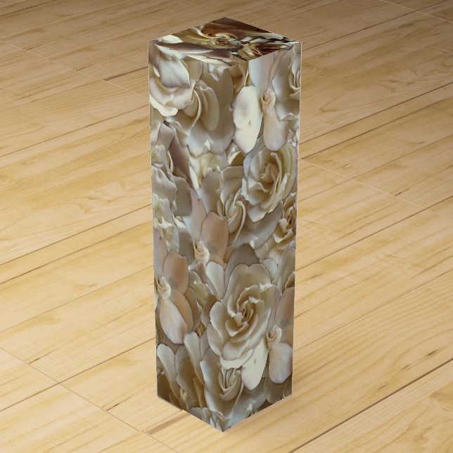 Elegant Floral Rose Petal Pattern Wine Box (Front)