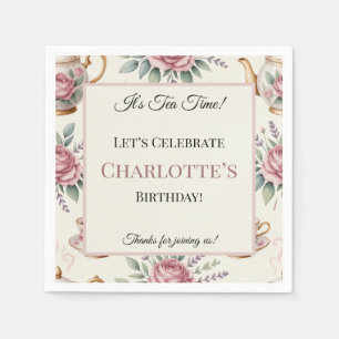 Elegant Floral Rose Tea Party Girl Birthday Napkins