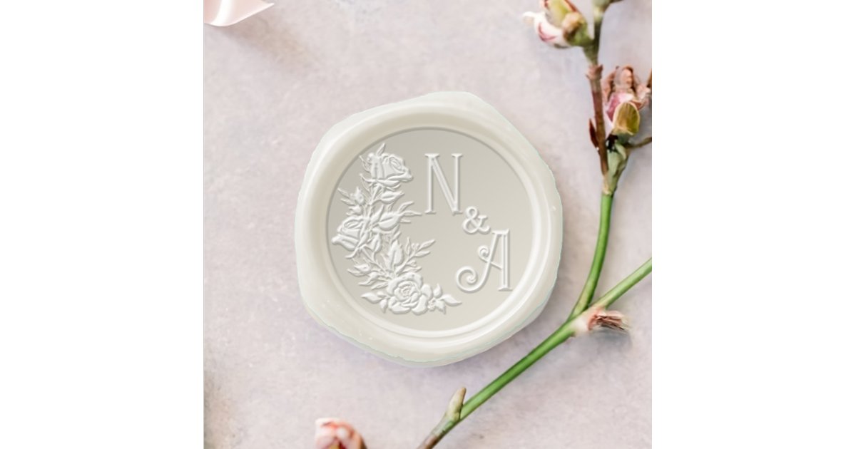 Elegant Floral Rose Wedding Monogram Wax Seal Stamp | Zazzle