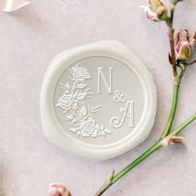 Elegant Floral Rose Wedding Monogram Wax Seal Stamp | Zazzle