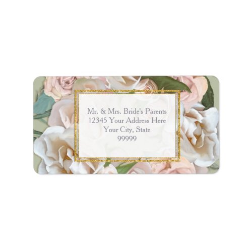 Elegant Floral Rose Wreath Gold Glitter Return Add Label