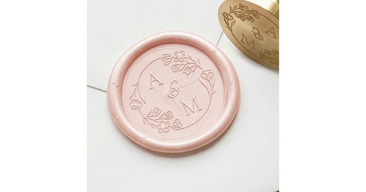 Elegant Floral Rose Wreath Wedding Couple Monogram Wax Seal Stamp | Zazzle