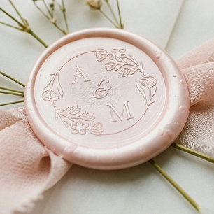 Elegant Floral Rose Wreath Wedding Couple Monogram Wax Seal Sticker