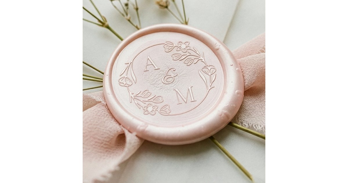 Elegant Floral Rose Wreath Wedding Couple Monogram Wax Seal Sticker ...