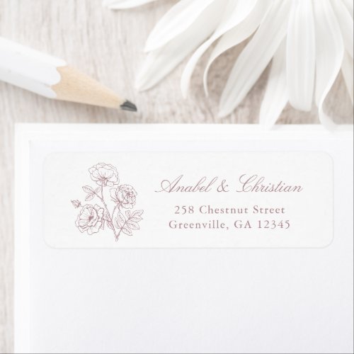 Elegant Floral Roses Blush Wedding Return Address Label