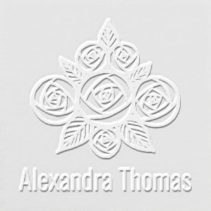 Elegant Floral Roses Bouquet Name Monogram Embosser