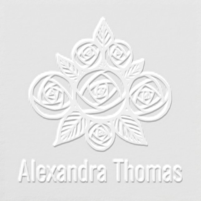 Elegant Floral Roses Bouquet Name Monogram Embosser (Design)