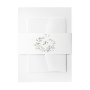 Elegant Floral Roses Crest Wedding Monogram Invitation Belly Band